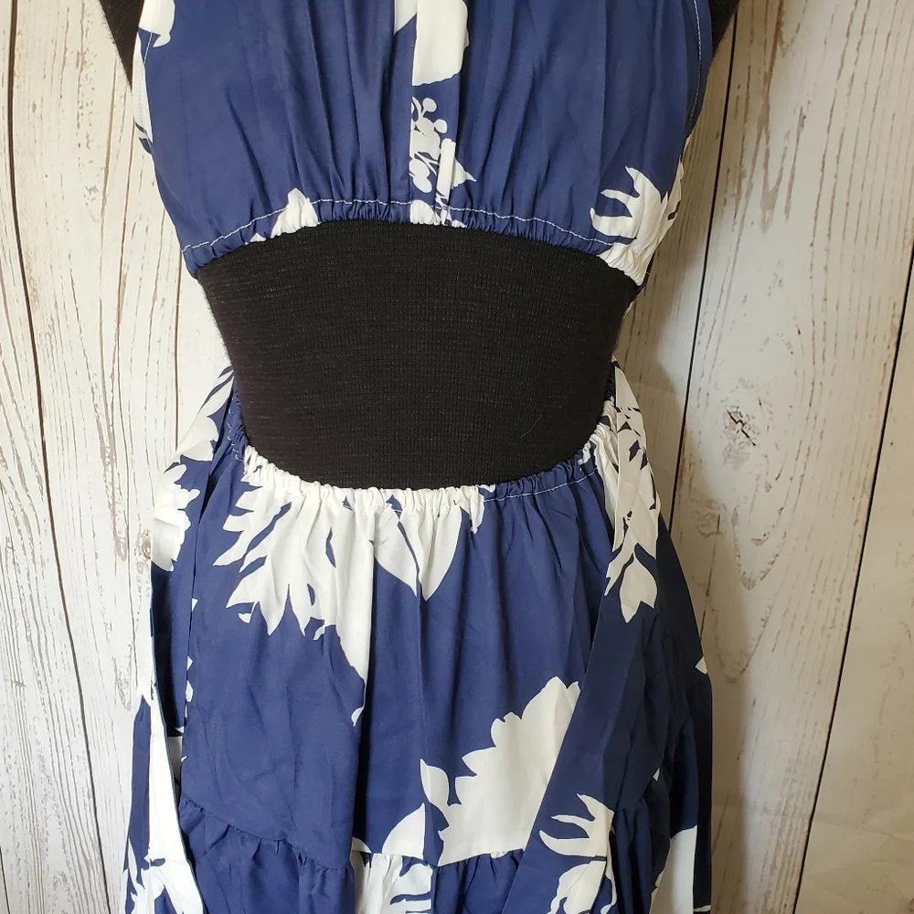 Kara and Kate sleeveless maxi dress halter neckline blue with white flowers S - Picture 12 of 16